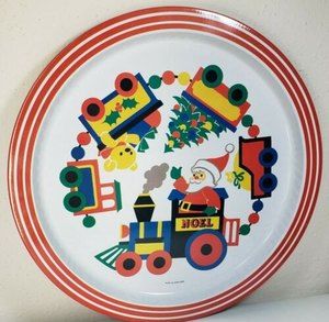 Vintage MCM Mid Century Penn Dutch? Tin Tray 13" Christmas Serving Hong Kong